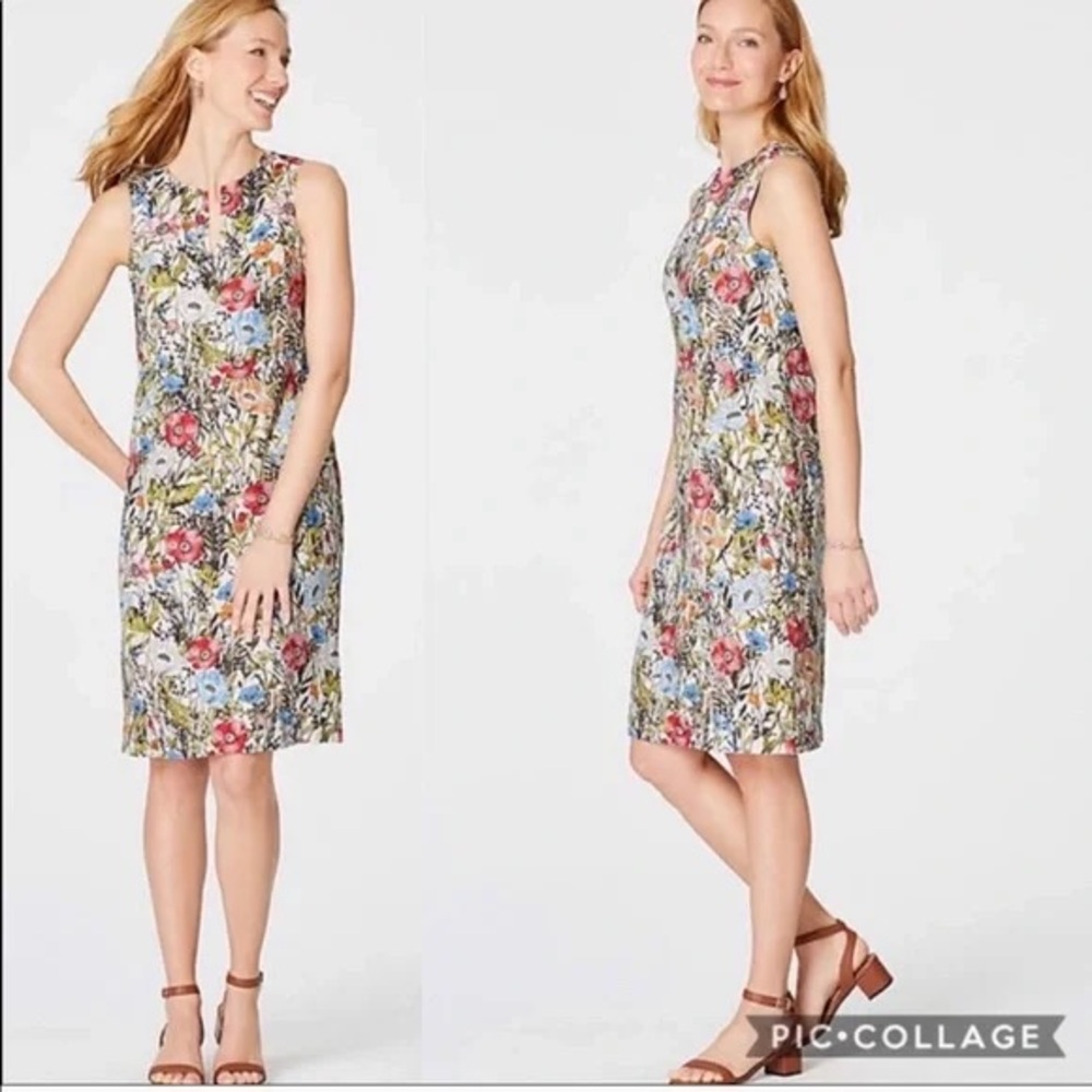 J. Jill Love Linen Floral 100% Linen sleeveless Midi dress Size Large